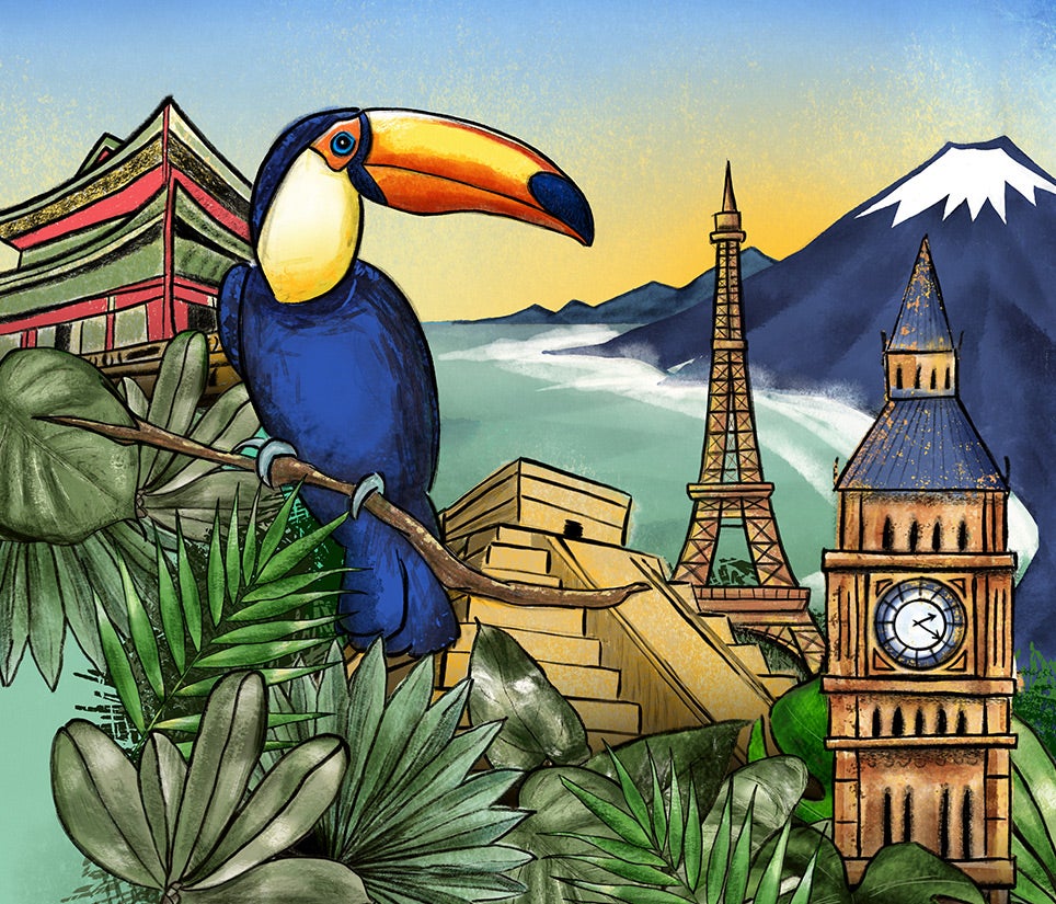 Illustration artwork of destinations around the world from study abroad by Robert Almanzar