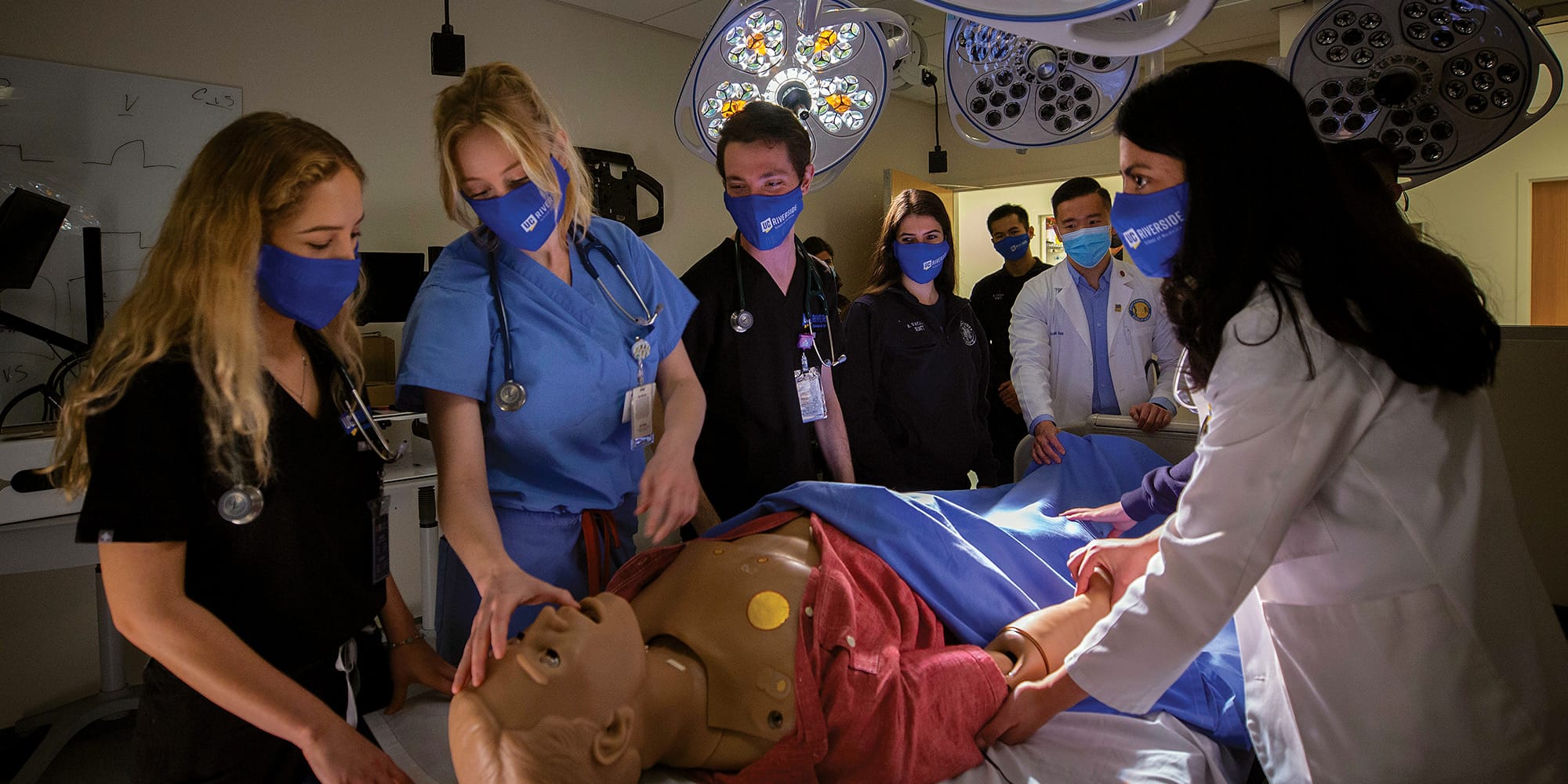 The medical school’s Clinical Skills & Simulation Suite features mock exam rooms and ER/ICU simulation spaces.