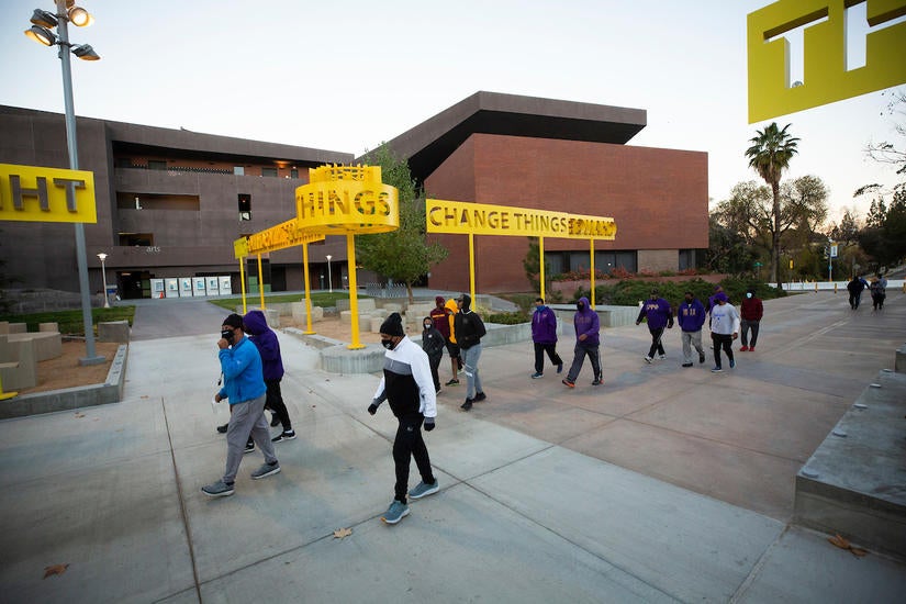 Barbershop Walk participants start their morning walk on campus on Friday, February 5, 2021. (UCR/Stan Lim)