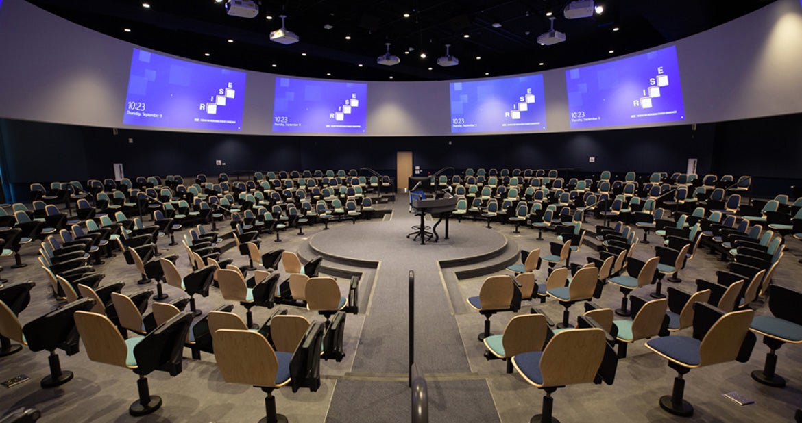 The 400-seat lecture-in-the-round classroom in the Student Success Center.