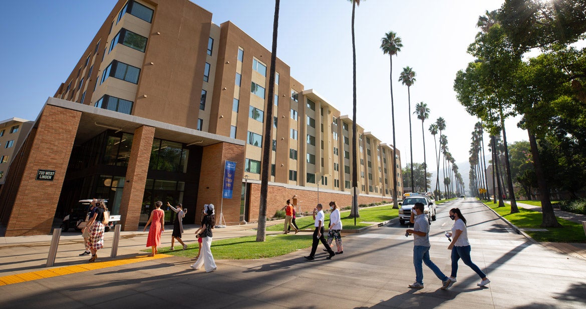 Campus leaders tour the North District Apartments.