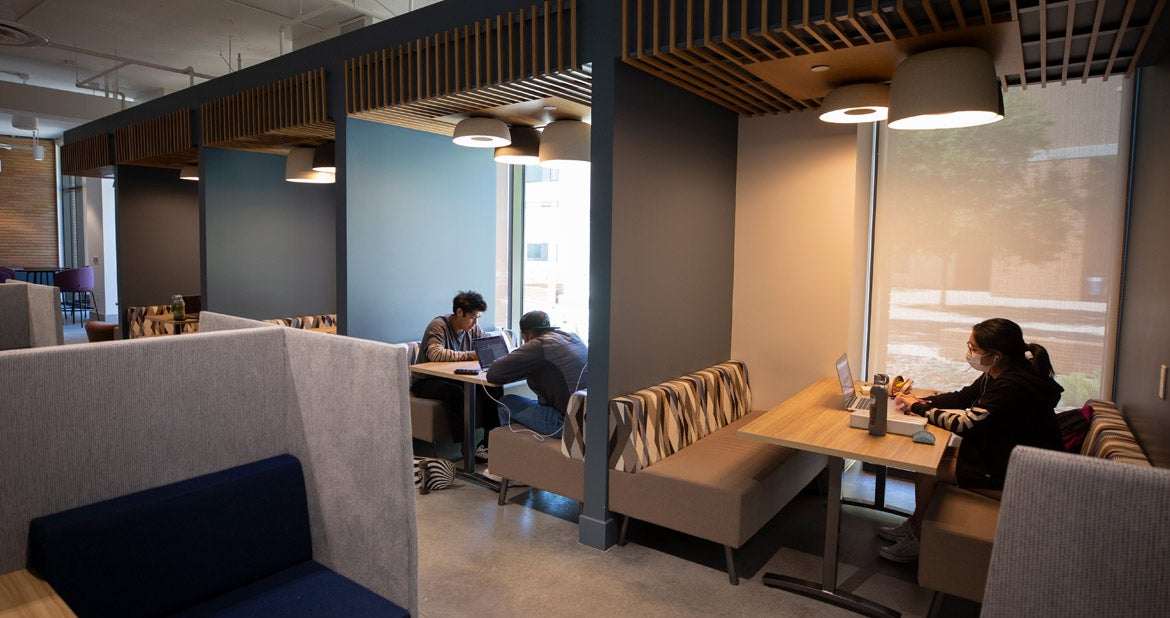 Residents in the North District Apartments make use of a student study area.