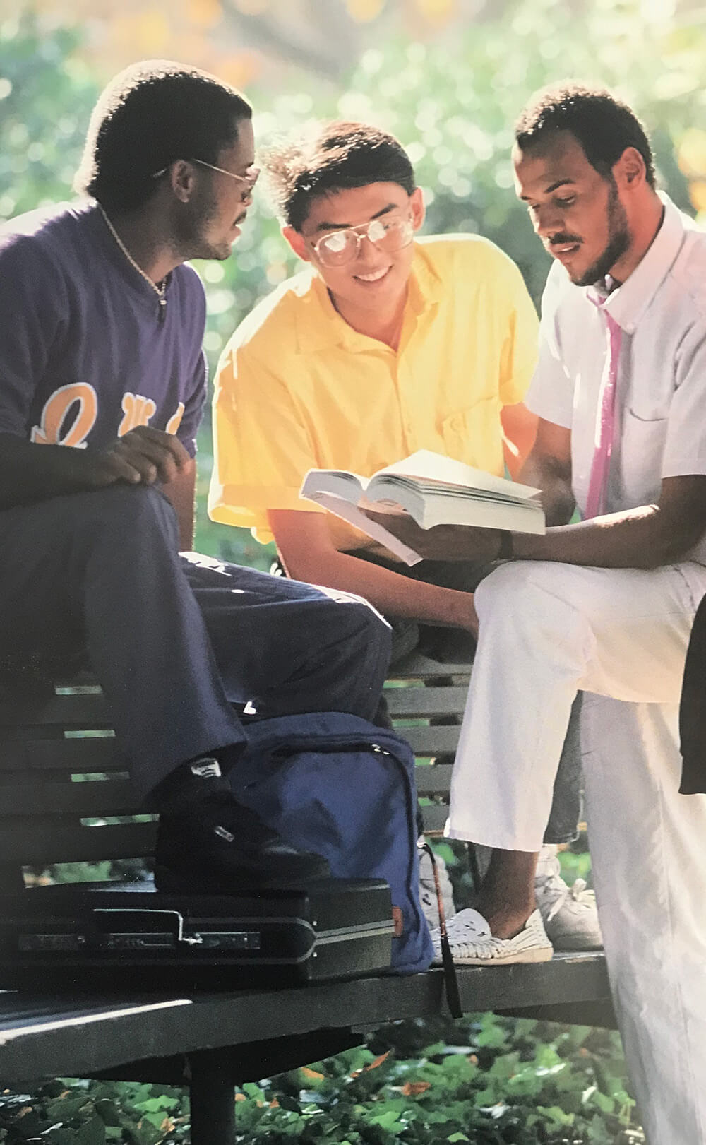 Jalani Bakari ’88 (in white) with a group of UCR students in the late 1980s. (Courtesty of Bakari)