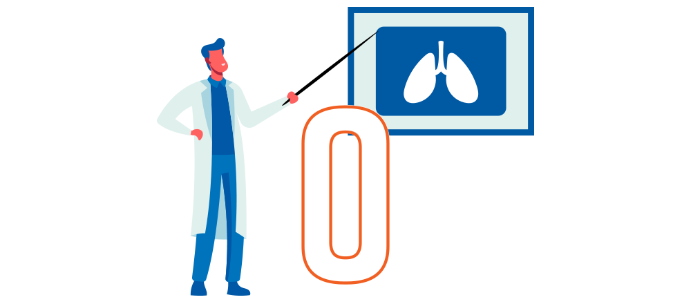 illustration of doctor pointing at a picture of a persons lung with text reading 0 smog alerts