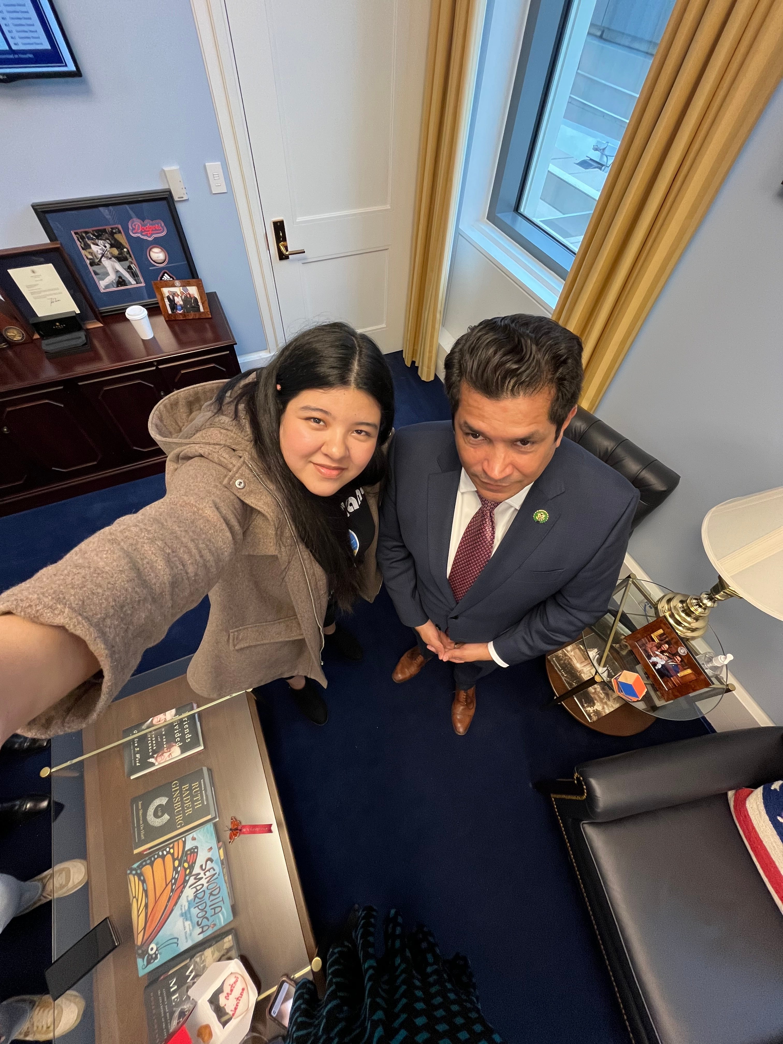 Gabriela Martinez takes a selfie with CA District 34 Rep. Jimmy Gomez
