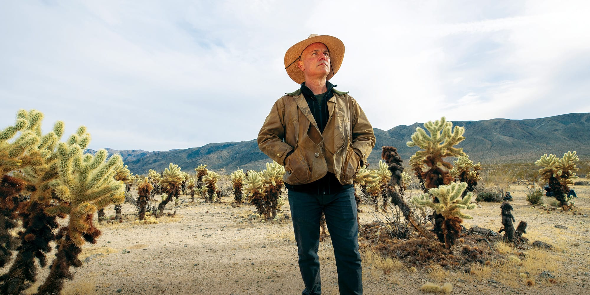 Biggs stands within the park’s Cholla Cactus Garden in the Pinto Basin