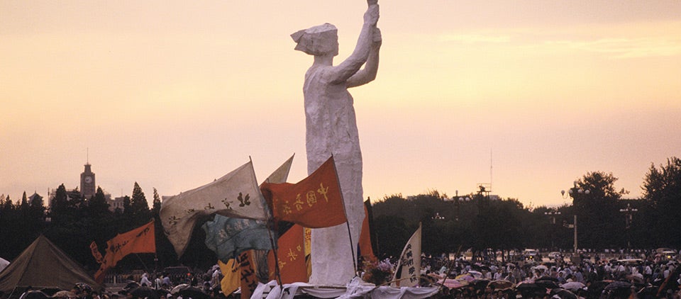 Demonstrators gathered in Tiananmen Square in Beijing, China on June 1, 1989.