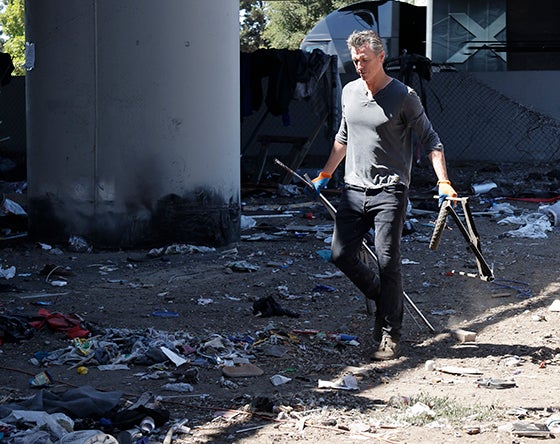 Gov. Newsom at homeless encampment cleanup