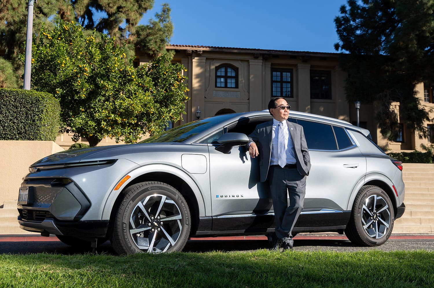 Chancellor S. Jack Hu with his all-electric Chevrolet Equinox on December 8, 2025. (UCR/Stan Lim)
