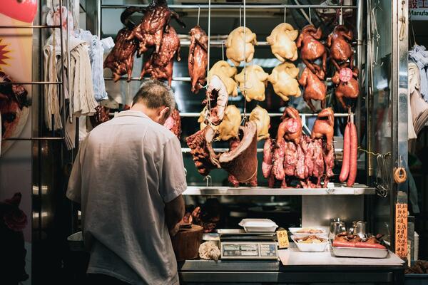 Hong Kong meat market, stock photo