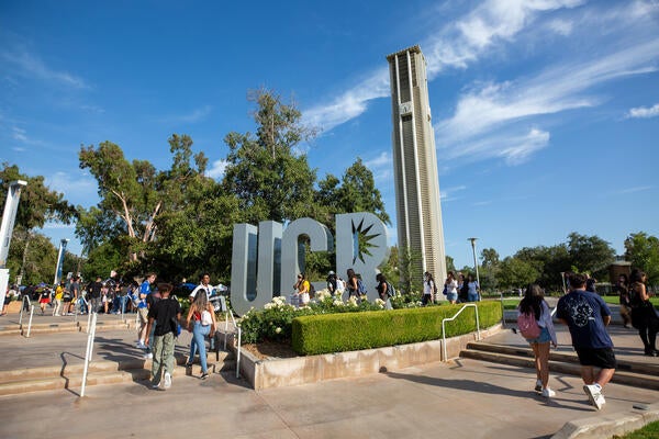 Students walking around UCR campus