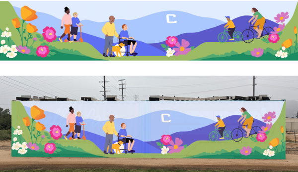 Illustration of future mural at R'Garden, UC Riverside's community garden. Note: this is not a final rendering. Images and design by Ekaterina Orlovie. 