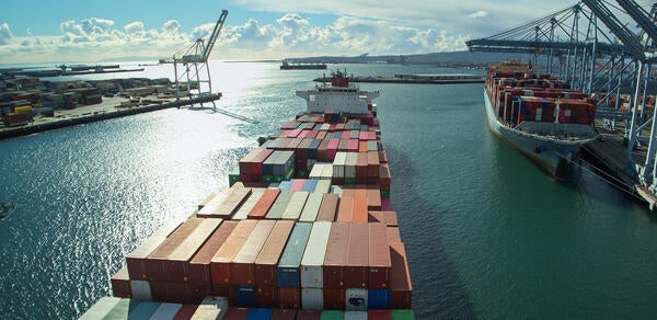 Cargo ships enters Port of Long Beach