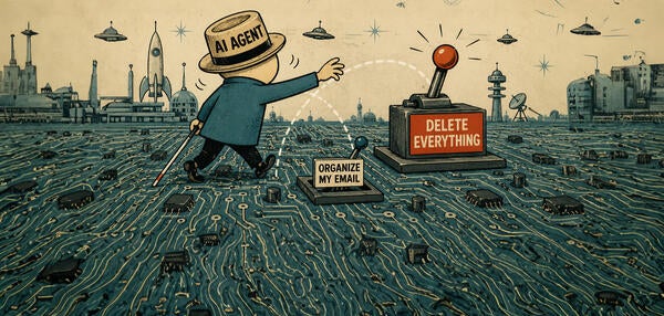 Cartoon of AI agent on circuitboard