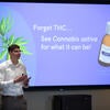 Nick Robertson, bioengineering doctoral student, presents "How 'Smart Yeast' Can Make Safe Cannabinoids," during the Grad Slam competition on Thursday, March 3, 2022, at the Alumni and Visitors Center at UC Riverside.  (UCR/Stan Lim)