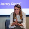 Paige Goodwin, creative writing MFA student, presents "Choosing Our Gods: Restructuring the Literary Canon," during the Grad Slam competition on Thursday, March 3, 2022, at the Alumni and Visitors Center at UC Riverside. (UCR/Stan Lim)