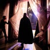 From left: Emily Luong, Eric Ortiz, and Alyssa Dupont practice Count Dracula’s grand entrance during the final dress rehearsal.