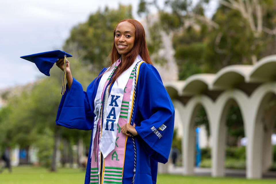 Portrait of Jessica Lowe, bachelors degree in Public Policy, on April 27, 2026. (UCR/Stan Lim)