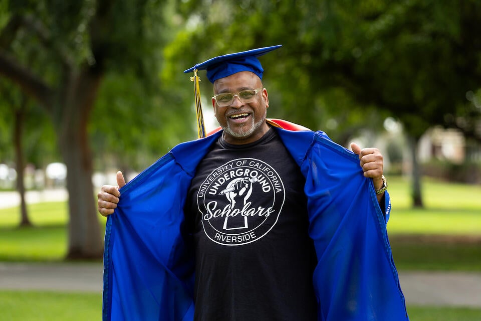 Portrait of Cordell Jones, undergraduate (bachelors) BA Education, Society, and Human Development, Sociology, SOE,  on April 27, 2026. (UCR/Stan Lim)