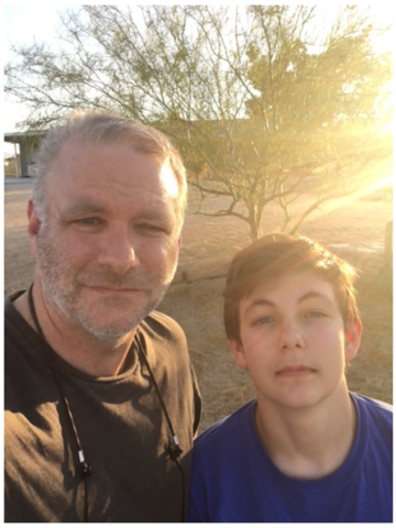 Charles Evered, UCR professor of playwriting and his son, John Evered. (Courtesy of Charles Evered) 