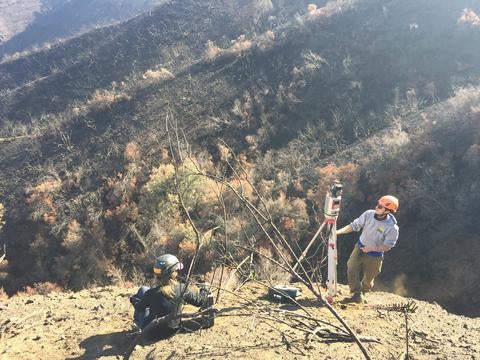James Guilinger researching debris flows in the Holy Fire burn scar