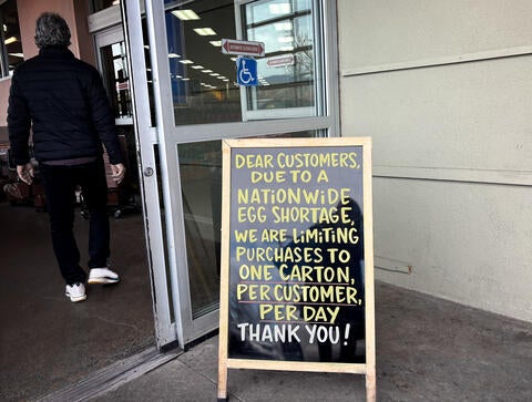 Egg shortage sign at a market