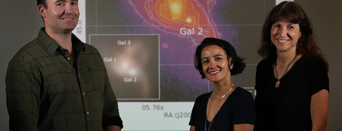 UCR astronomers Remington Sexton (left), Christina Manzano-King (center), and Gabriela Canalizo. (UCR/Stan Lim)