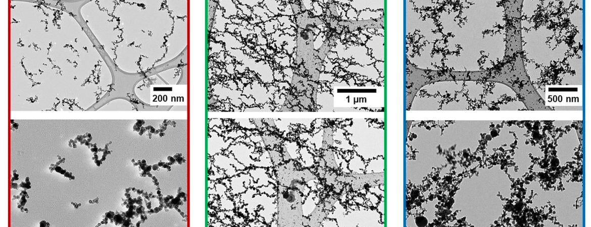 Image of metal nanoparticles formed while in the gas phase and directed by a electromagnetic field