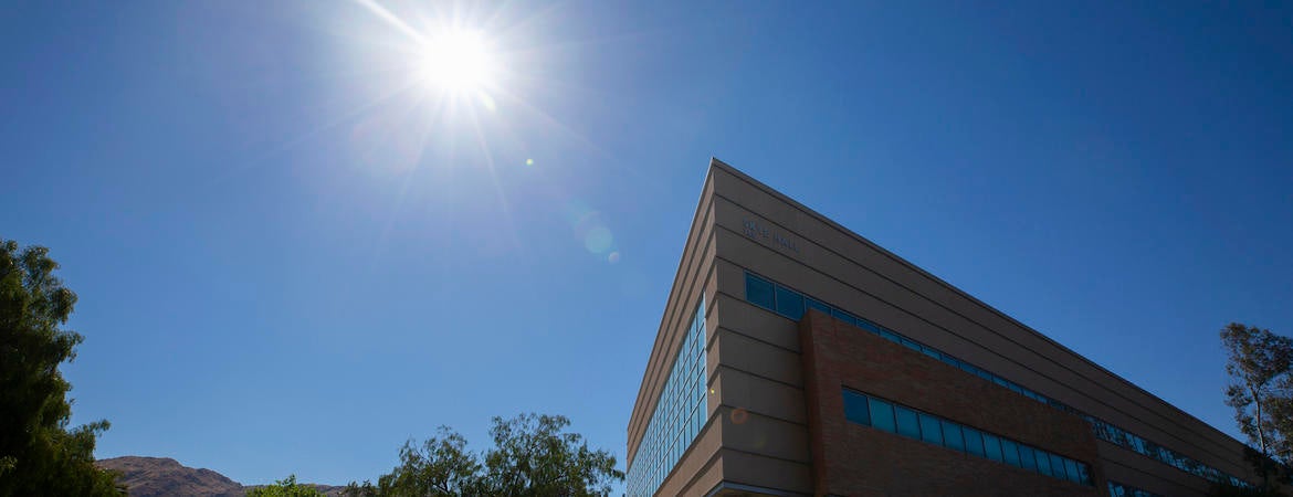 Sun shining over UC Riverside campus in April, 2021