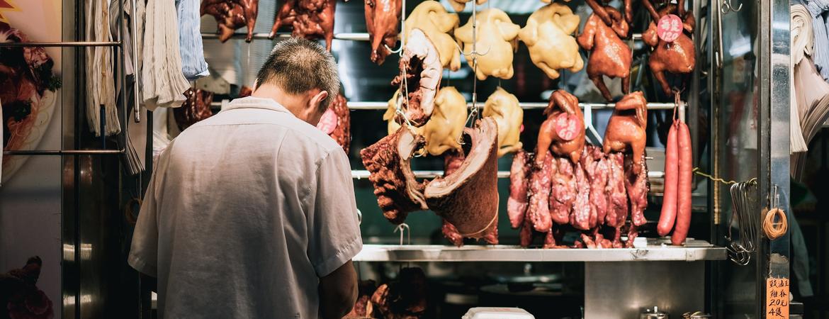 Hong Kong meat market, stock photo