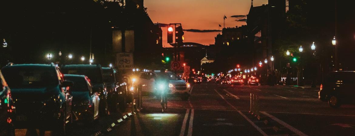 A Washington, DC street at night