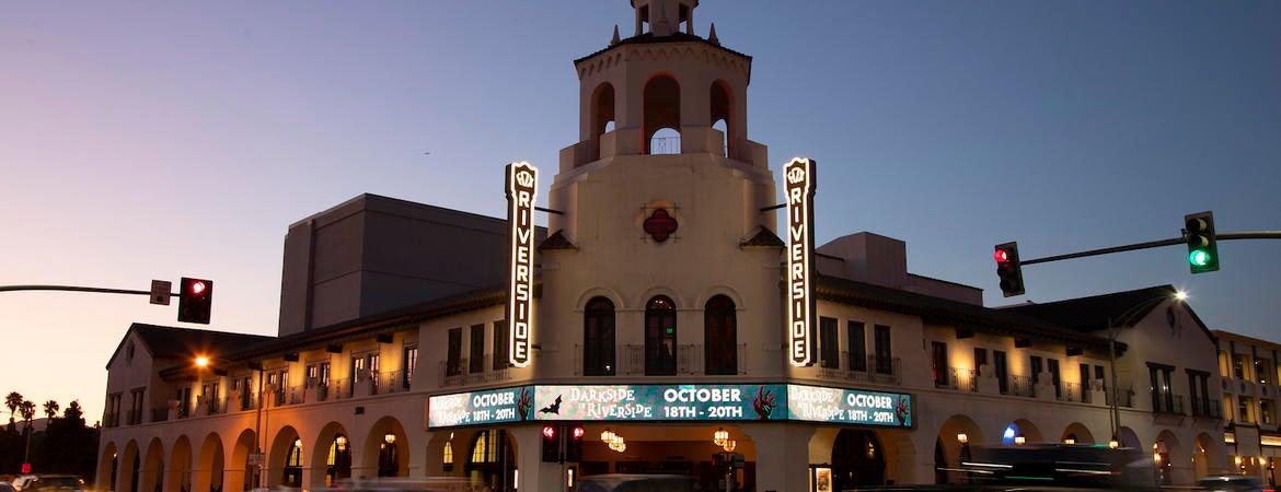 Fox Theater in downtown Riverside at night