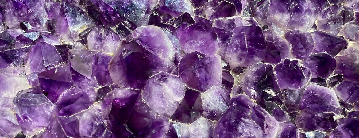 A cluster of amethyst crystals