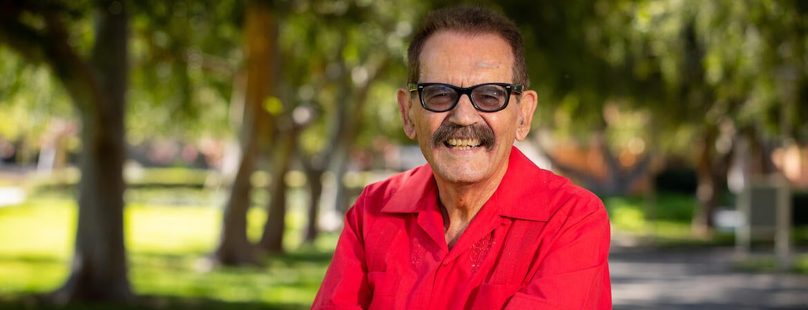 Alfredo Mirandé, a UC Riverside distinguished professor of sociology and ethnic studies, on Wednesday, September 21, 2022. (UCR/Stan Lim)