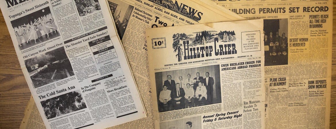 For the first time, 22 Southern California community newspapers will be archived, digitized, and available for the world. The project is led by UC Riverside's Center for Bibliographical Studies and Research, made possible via a John Randolph Haynes and Dora Haynes Foundation grant. (UCR/Stan Lim)