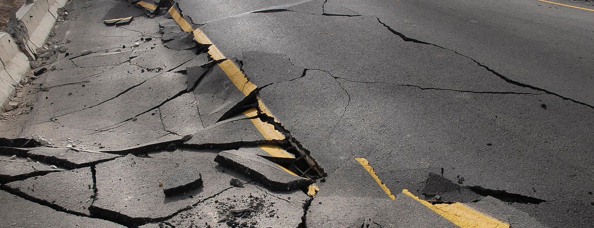 earthquake cracked roadway