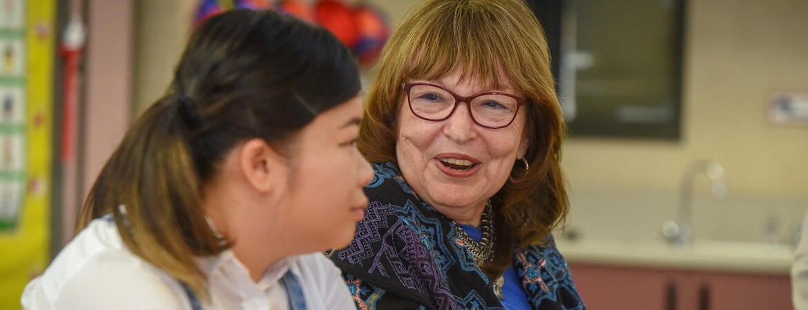 School of Education researcher Linda Ventriglia-Navarrette received The James Irvine Foundation Leadership Award today. (UCR/Stan Lim)