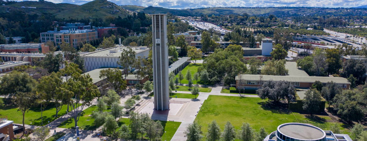 a drone image of campus.