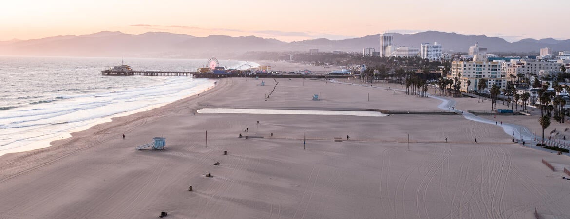 The Santa Monica beach during the 2020 COVID-19 lockdowns