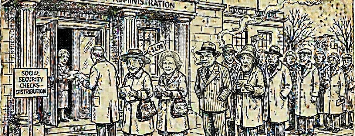 AI generated image of pensioners collecting social security checks