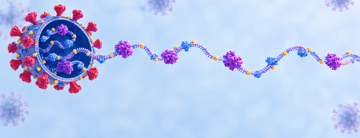 AI-generated image of hidden RNA protein landscape of SAR-CoV-2