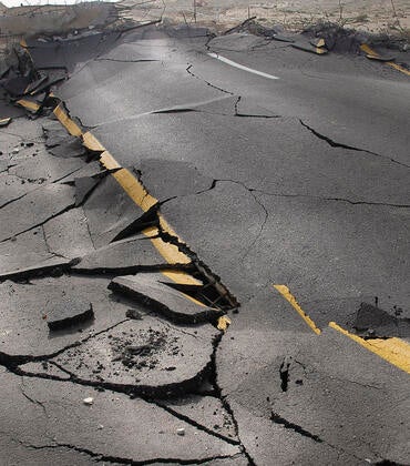 earthquake cracked roadway