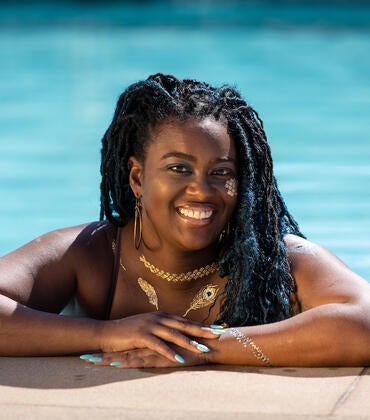 Jalondra Davis, UC Riverside’s mermaid expert. (UCR/Stan Lim)