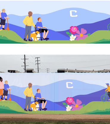 Illustration of future mural at R'Garden, UC Riverside's community garden. Note: this is not a final rendering. Images and design by Ekaterina Orlovie. 