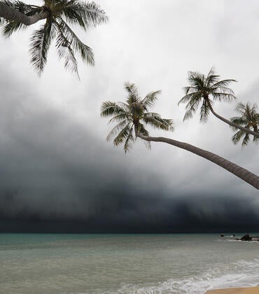 Rain storm on a tropical island.