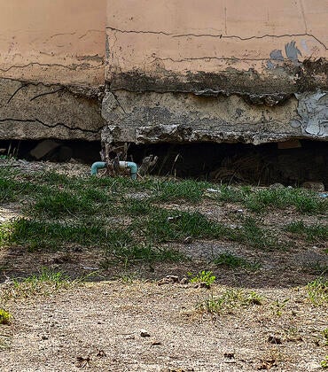Stock photo of buiding foundation damage from subsidence