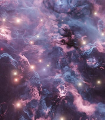 Blue and red abstract nebula with bright stars