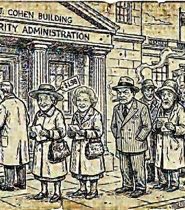 AI generated image of pensioners collecting social security checks