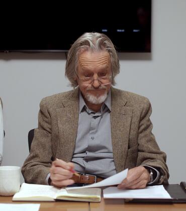 A scene from "The Cuts" showing actors Rachel Millar and Miles Anderson.
