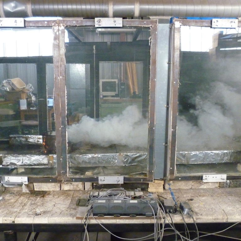 Laboratory experiment creating superfog from smoke and cool air